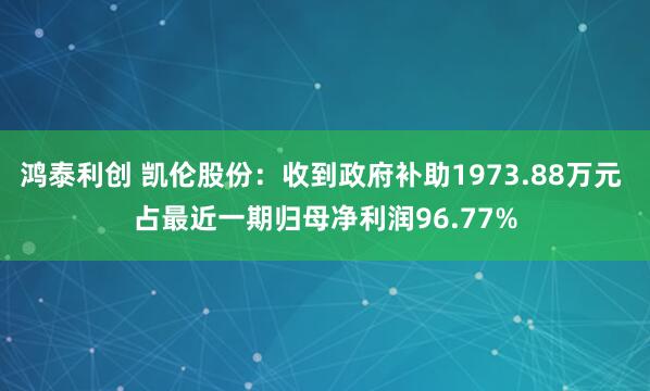 鸿泰利创 凯伦股份:收到政府补助1973.88万元 占最近一期归母净利润96.77%